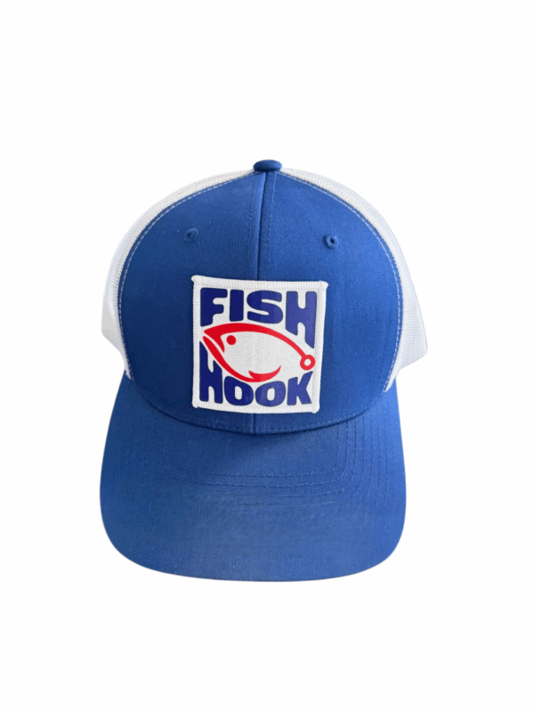 fish hook ball cap blue white