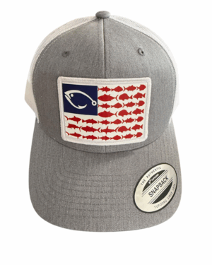 fish hook ball cap grey white flag