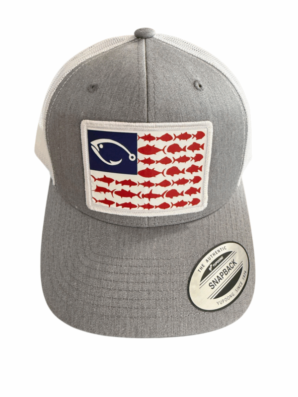fish hook ball cap grey white flag
