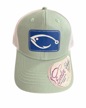 fish hook girls pony tail hat seafoam white pth